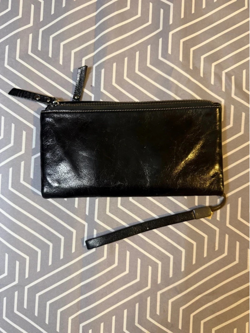 Black Faux Leather Wristlet Clutch Wallet Organizer Zip Pockets